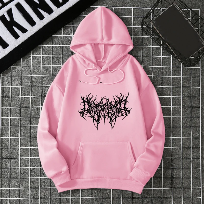 Winter Unisex Hoodie Drawstring Elastic Cuff Thorn Print Thick Hooded Sweatshirt Casual Long Sleeves Pullover Warm Tops Lady