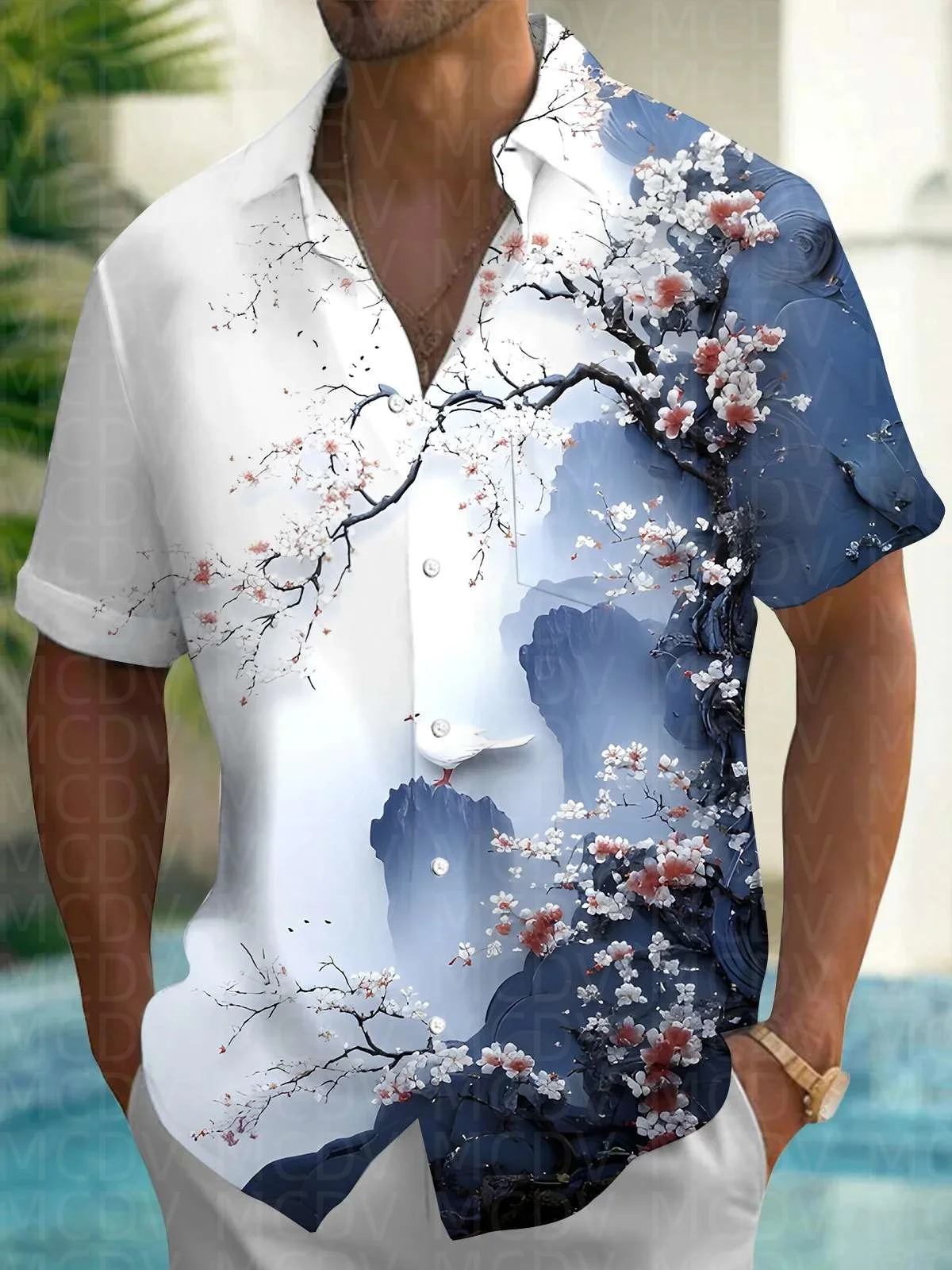 Sun Pattern Style Men's Hawaiian Shirt Stretch Easy Care Camp Shirt Big Tall