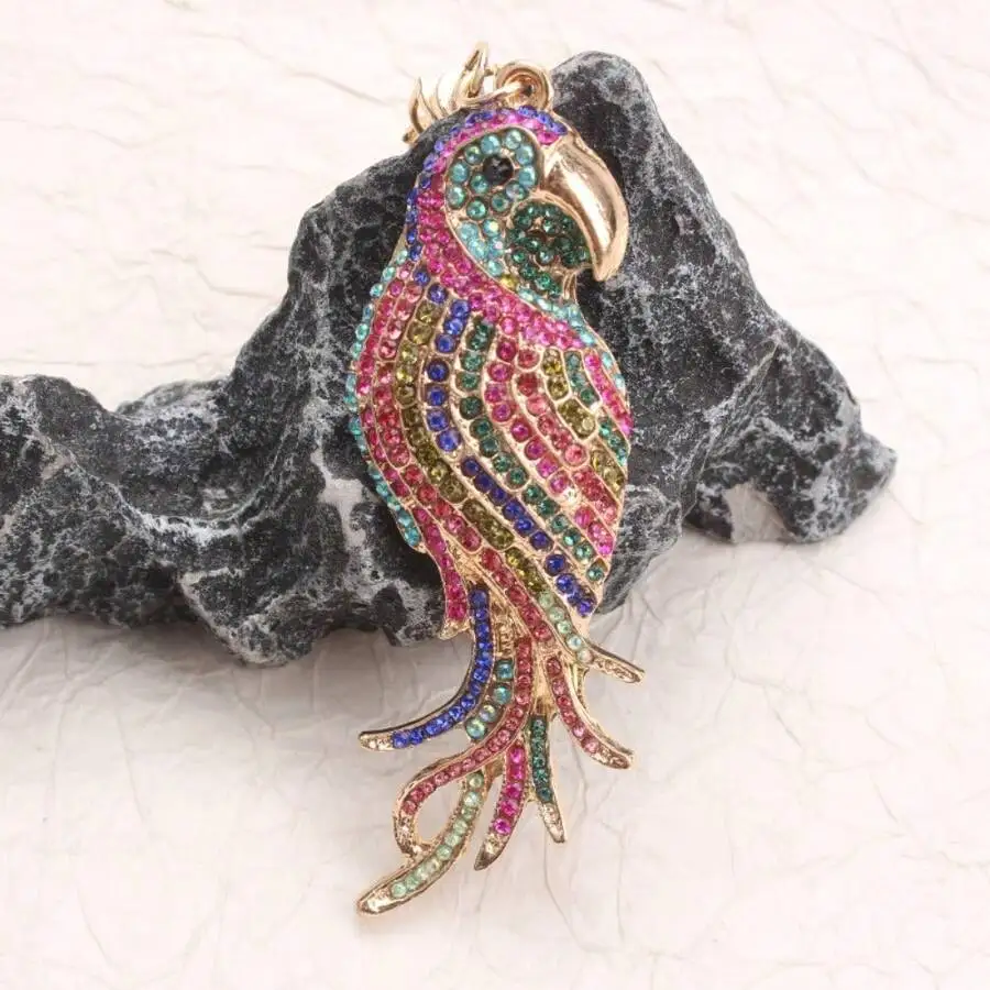 Colorful Rhinestone Parrot Keychain Bag Charm