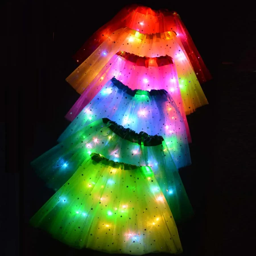 Women\'s Girl Glow Star Tutu Light Up Skirt Birthday Wedding LED Clothes Ballet Dance Halloween Christmas Fancy Party Costume