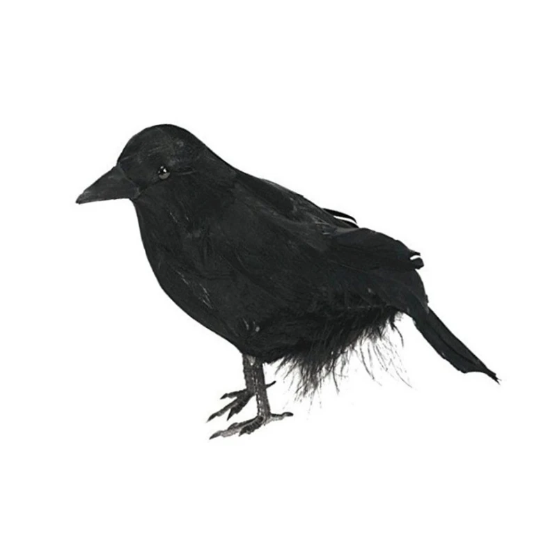 Realistic Feathered Crow Eerie Artificial Corbie Bird for Party Accessories Frightening Indoor Outdoor Decoration Jewelry