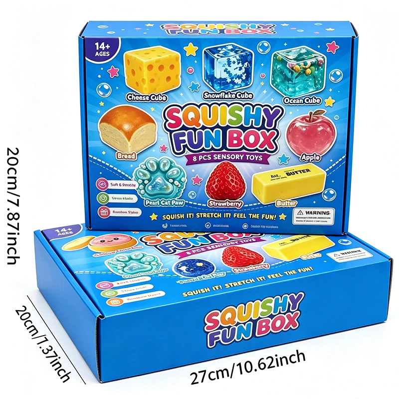 Random Color 8pcs/Box TPR Maltose-Filled Squishy Toy, Slow Rising Stress Relief Sensory Fidget Decompression Blind Box Gift