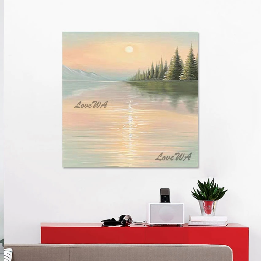 

Canvas Showpiece Beautiful Lake Landscape Picture Abstract Art Wall Poster Gift No Framed Mountain Forest Nature Oil Painting