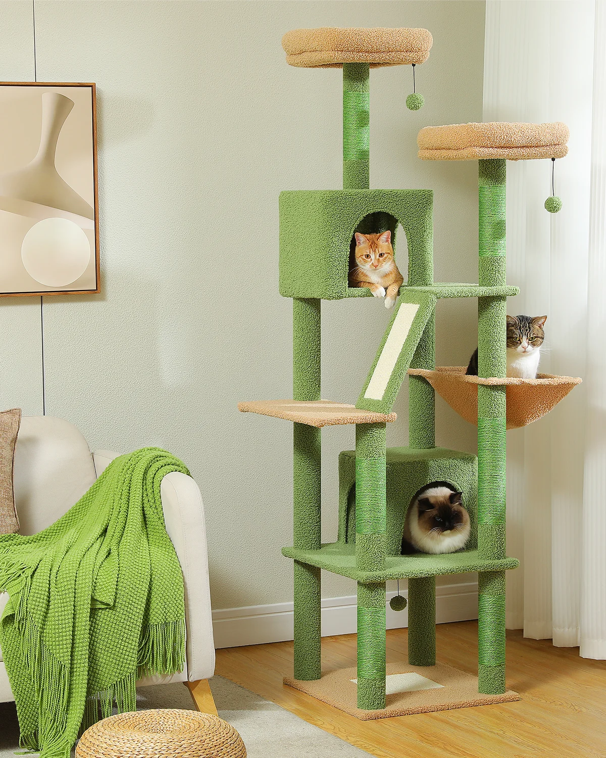 Imagem -03 - Grande Torre Alta Interna para Gato Árvore de Pelúcia Multiníveis Poste de Arranhamento de Sisal Natural Condomínios Poleiros Hammock H180 cm