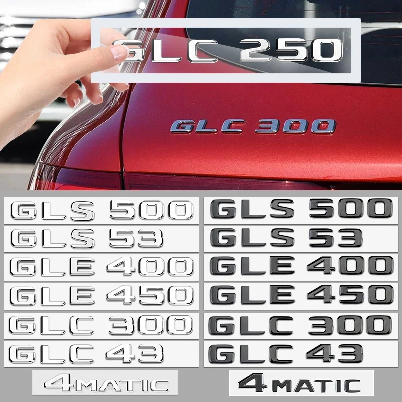 

Chrome Plastic Car Trunk Rear 3D Letters Badge Emblems for Mercedes Benz AMG GLC200 GLC250 GLE400 GLS450 V8 V12 BITURBO 4MATIC