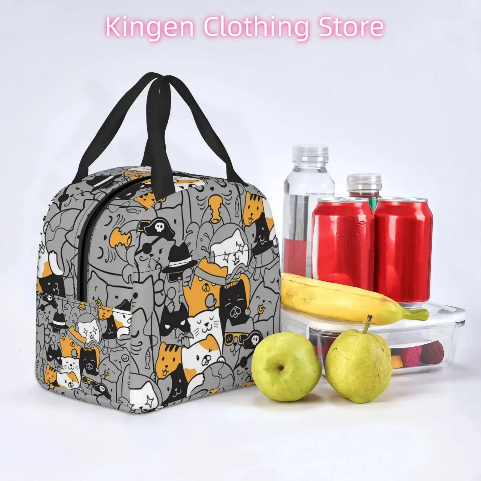 Kawaii Cute Cat Lunch Bags Insulated Lunch Box for Women Men Tote Bag Lunch Container for Work Travel Outdoors Picnic