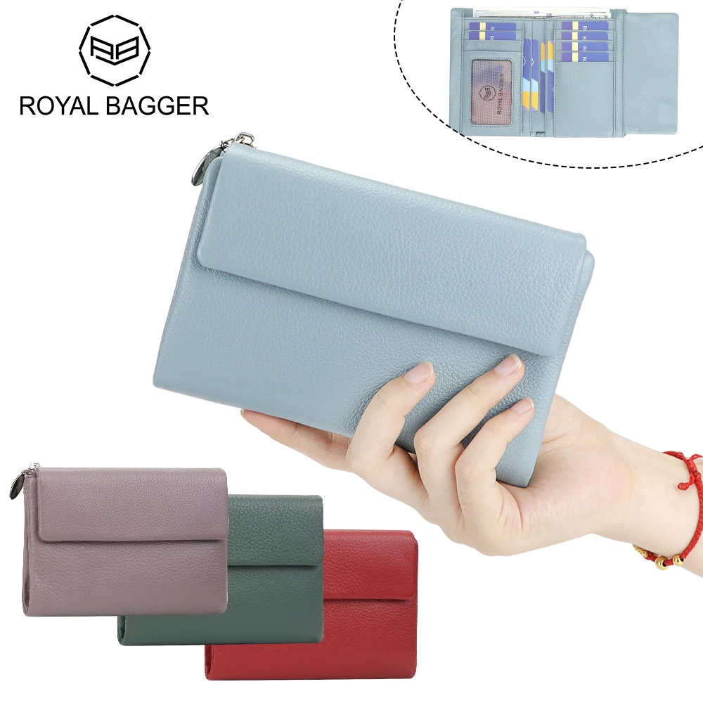 

Royal Bagger Soft Wallet Purse for Women, Fashion Casual Multi-card Slots Card Holder, Genuine Leather Trifold Wallets 1842