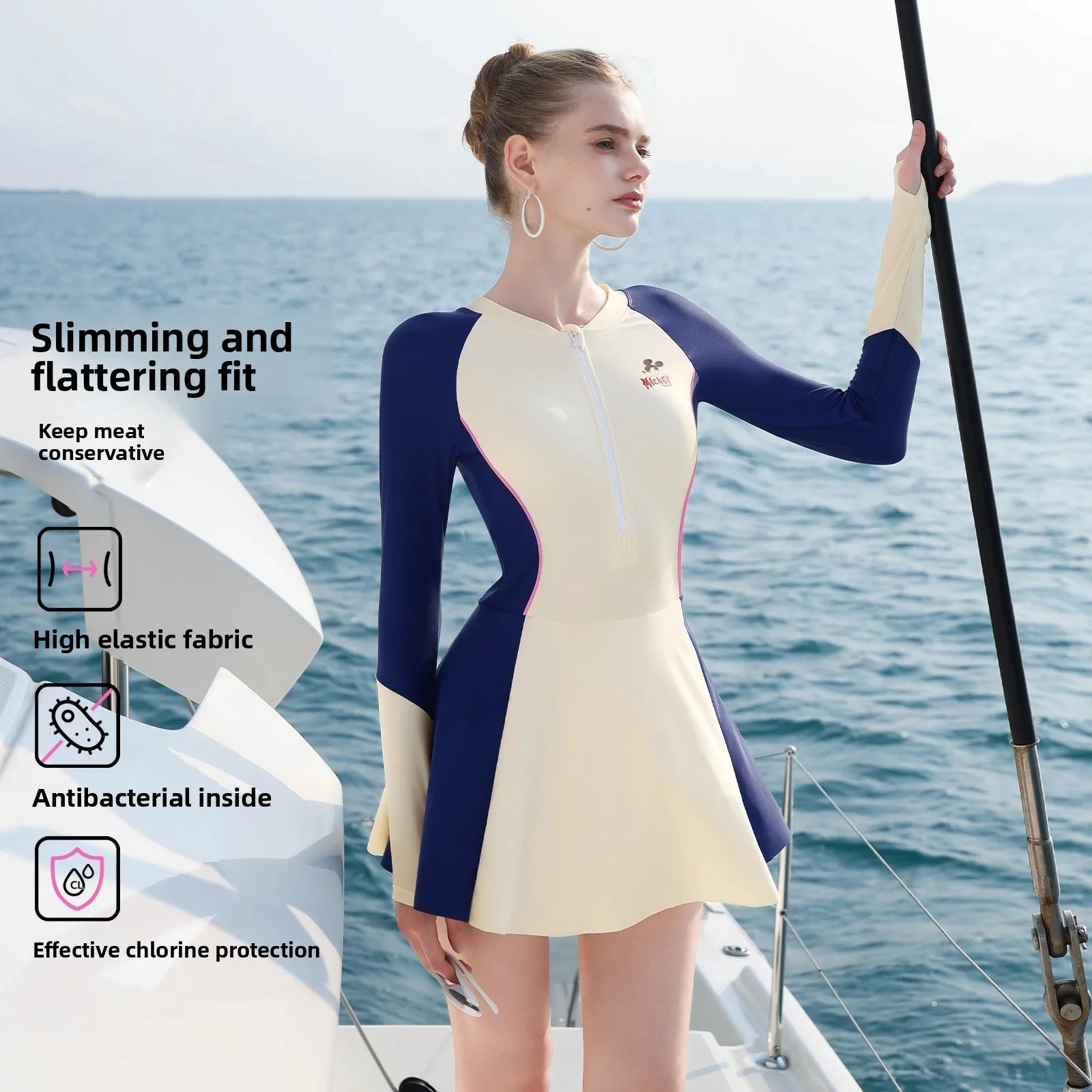 ملابس سباحة ديزني للسيدات 2025 ملابس سباحة جديدة محافظة بأكمام طويلة قطعة واحدة واقية من الشمس ملابس سباحة نسائية للتخسيس #2