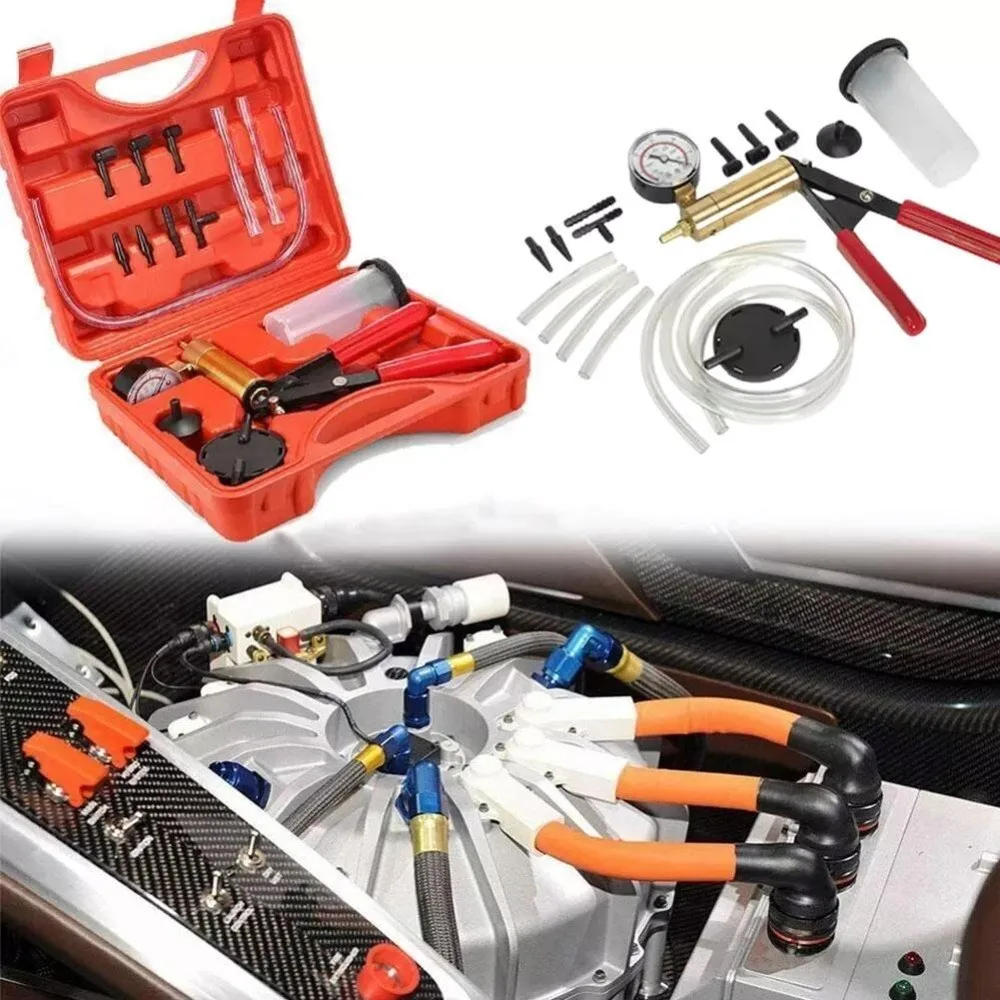 Portable Brake Bleeder Kit Durable Aluminum Manual Vacuum Pressure Pump 2 in 1 With Gauge Brake Fluid Drain Kit Car Maintenance