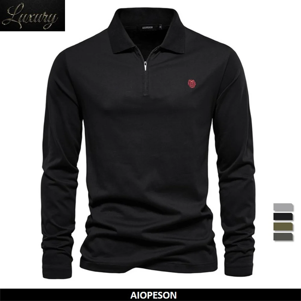 

Brand Long Sleeve Men's Polo Shirts 100% Cotton Solid Color Casual for New Sping Autumn Basic s