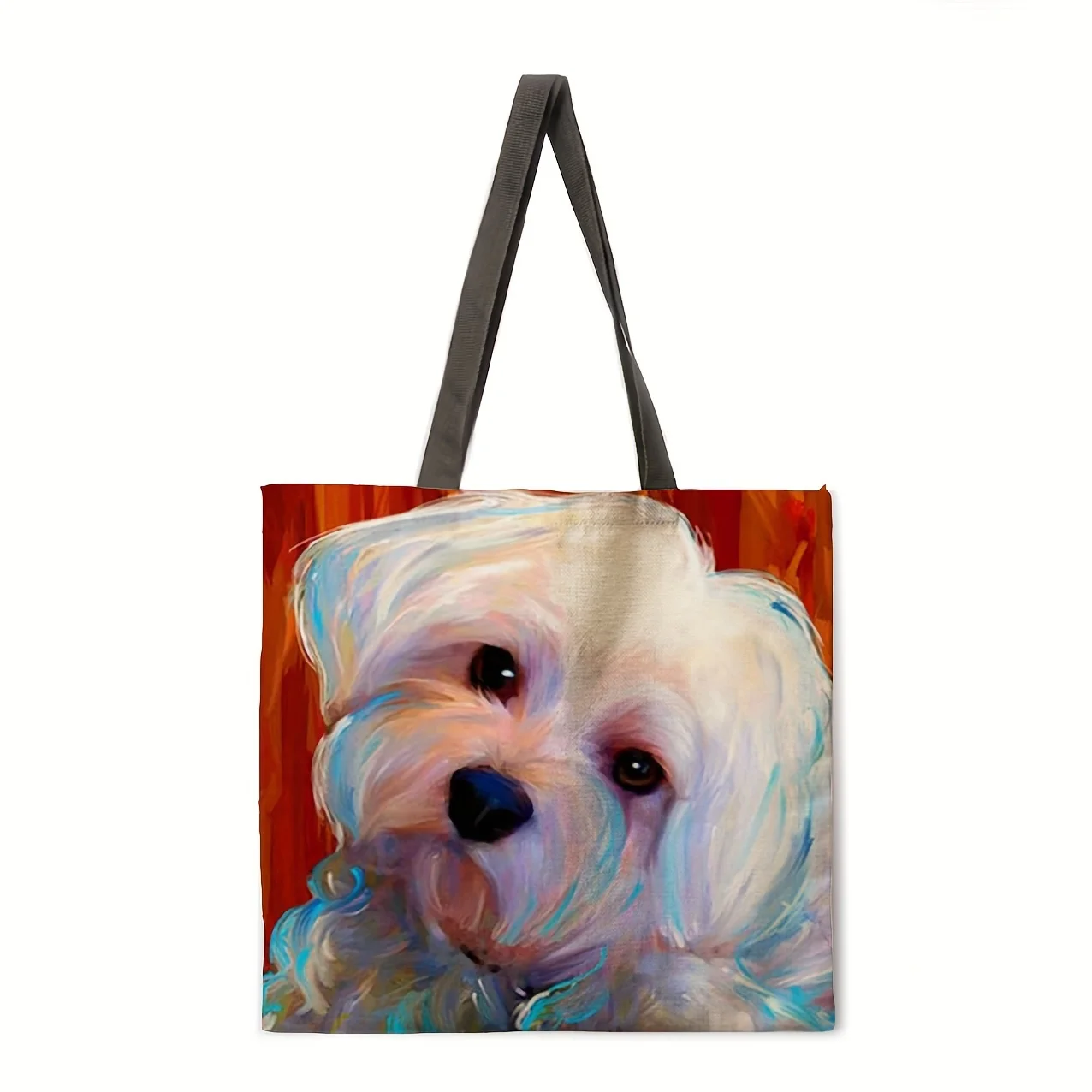 Oil painting dog linen bag handbag light shoulder bag large capacity eco-friendly shopping bag tote bag