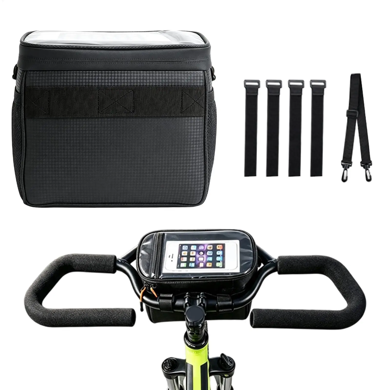 Bike Handlebar Bag Large Capacity Waterproof Multi Compartment Front Frame Pouch for Commuting Traveling Road Trip Touring