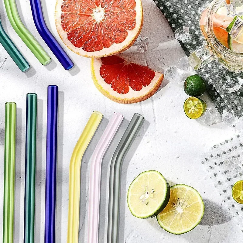 200*8mm MultiColor Glass Straws for Smoothies Cocktails Drinking Straws Healthy Reusable Eco Friendly Straws Drinkware Accessory