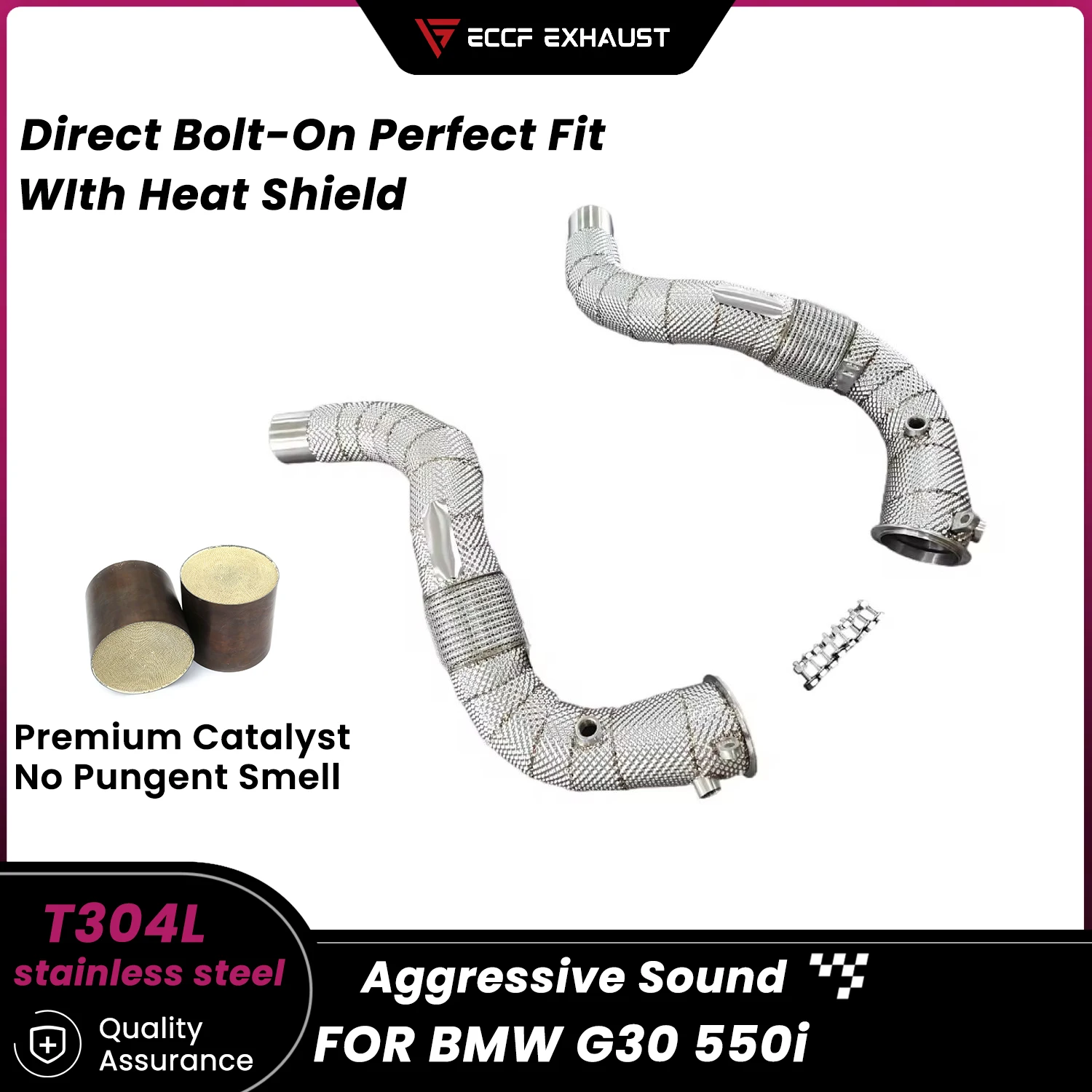 

Stainless Steel Downpipe With Heat Shield For BMW G30 550i Aggressive Exhaust Sound High Flow Performance Upgrade