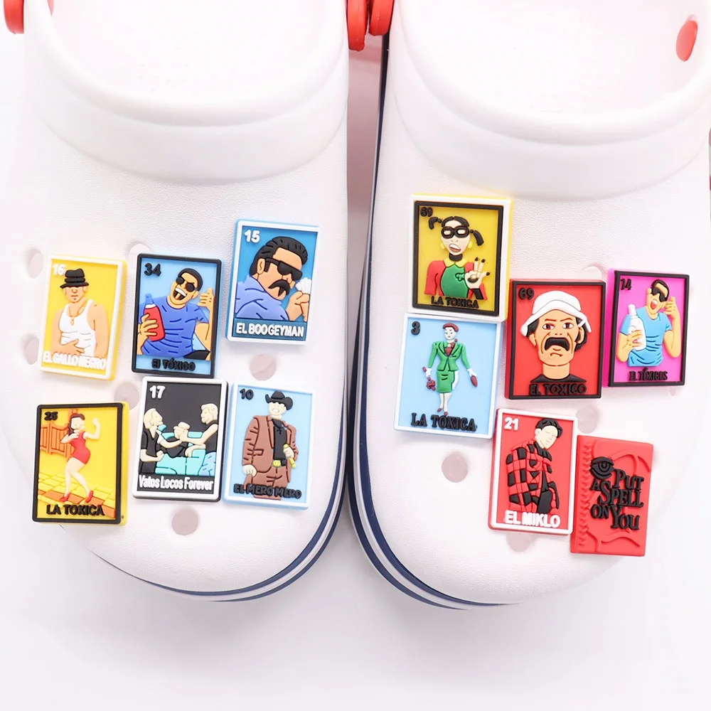 1pcs Mexican Playing Cards PVC Funny Figures Garden Shoe Charms Clog Buckle Decorations For Wristbands Boys Girls Party Present