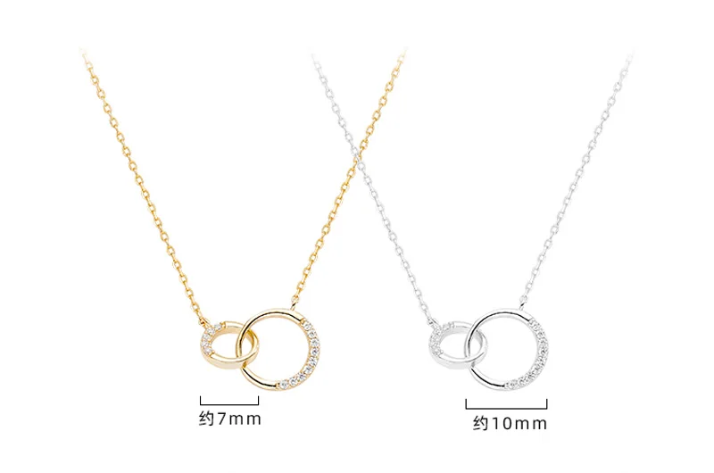 Neue S925 Silber Runde Halsband Zirkon Für Frauen Mode Kette Minimalistischen Dainty Doppel Kreis Anhänger Halskette Hals Edlen Schmuck – Detail 14