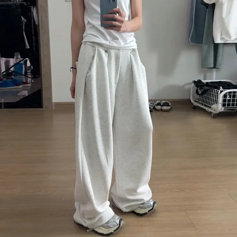 

Y2K Vintage Baggy Sweatpants Women Autumn New Korean Loose Wide Leg Pants Streetwear Casual Zipper Fly Female Trousers 2024 New