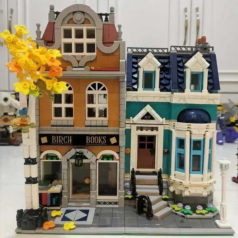 2504 قطعة مع أرقام مكتبة الكتب لعبة اللبنات الطوب عيد ميلاد متوافق 10270 هدية مدينة StreetView ضوء اختياري
