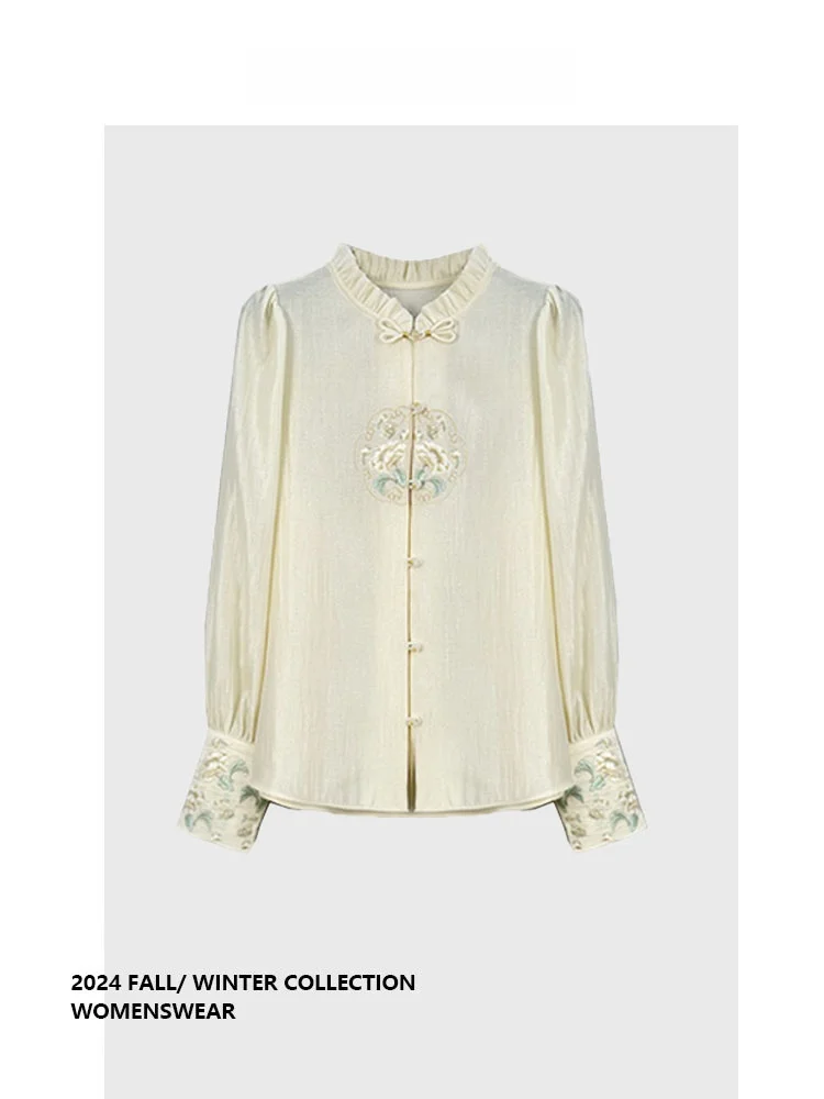 

Женская вышитая блузка Forever 2 в китайском стиле, длинная, ретро, для повседневной носки, осенняя, с эффектом «груша»