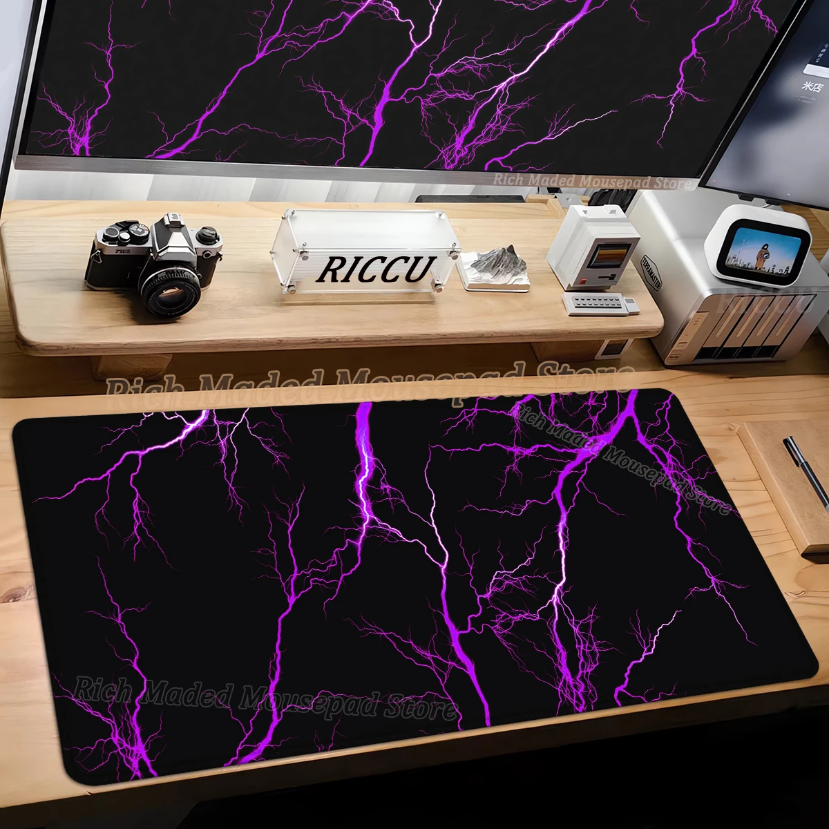

Black Desk Mat Lightning Texture Mouse Pad Aesthetics Keyboard Extended Pad Gamer Desktop Decorte Mousepad XL Laptop Accessories