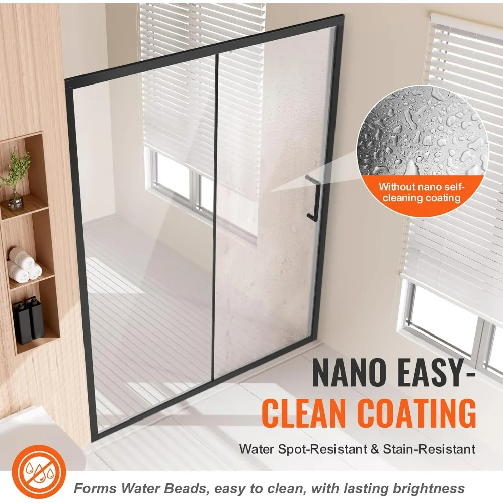 باب دش شبه بدون إطار، عرض 57.7-59 بوصة × طول 70 بوصة، باب زجاجي منزلق مع زجاج مقسى شفاف بسمك 6 مم، #3