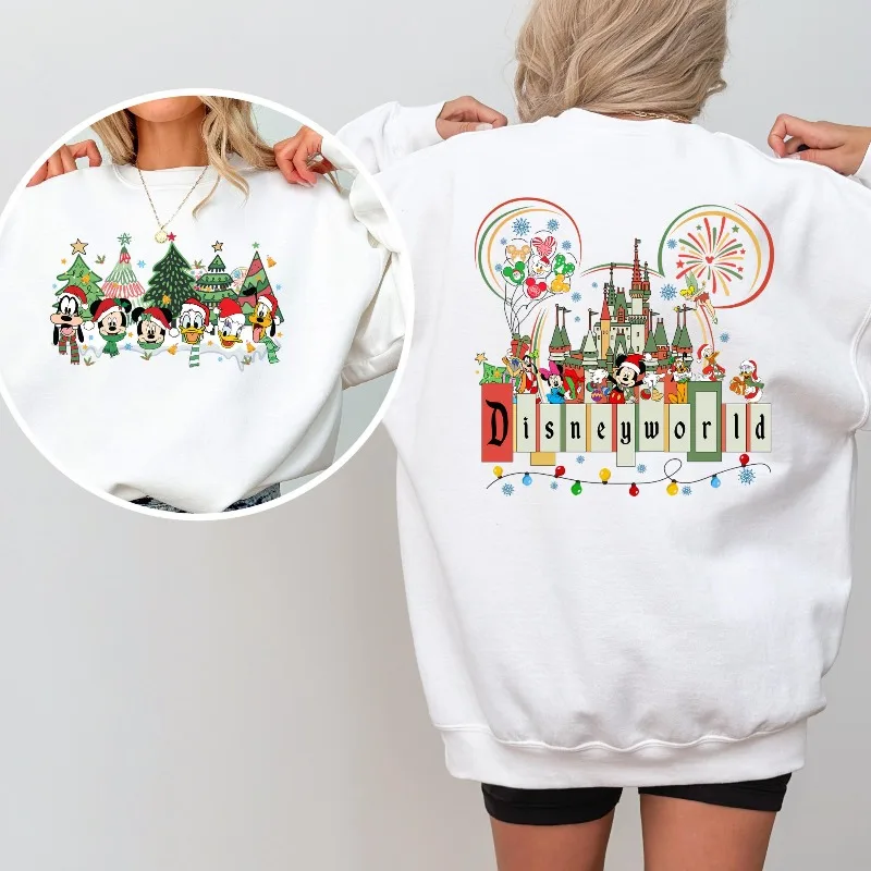 ديزني ميكي والأصدقاء أضواء عيد الميلاد المرأة هوديس الخريف والشتاء الرجال والنساء عارضة أزياء زوجين الملابس