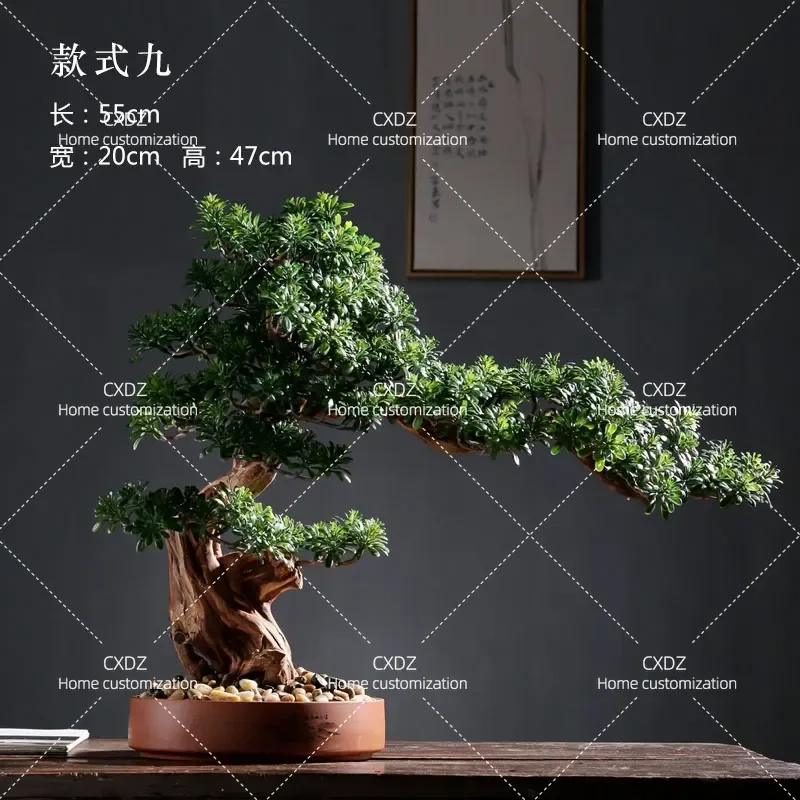 Modern New Chinese Style Simulated Welcome Pine Bonsai Potted Plant Ornaments High End Niche Living Room Entrance Decor
