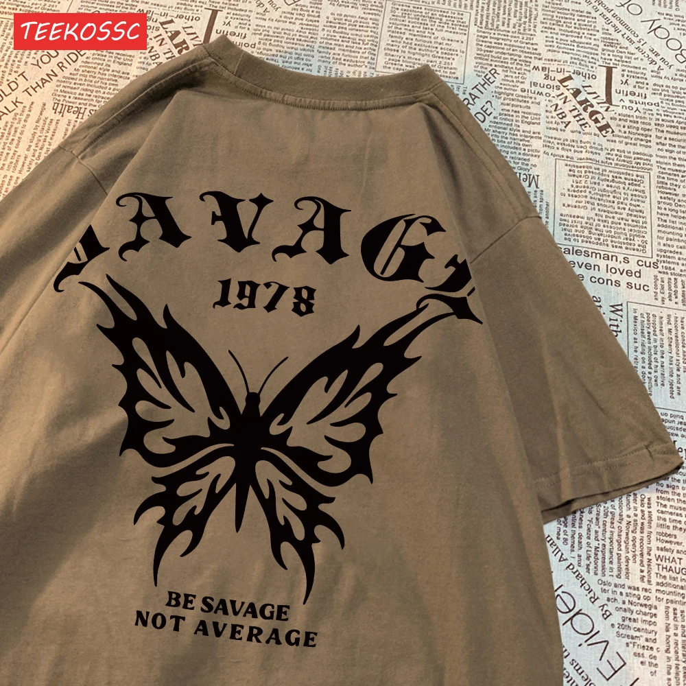 Casual Cotton Womens T-Shirts Be Savage Not Average Butterfly Printed Streetwear Soft Breathable Oversize Fashion Female Clothes