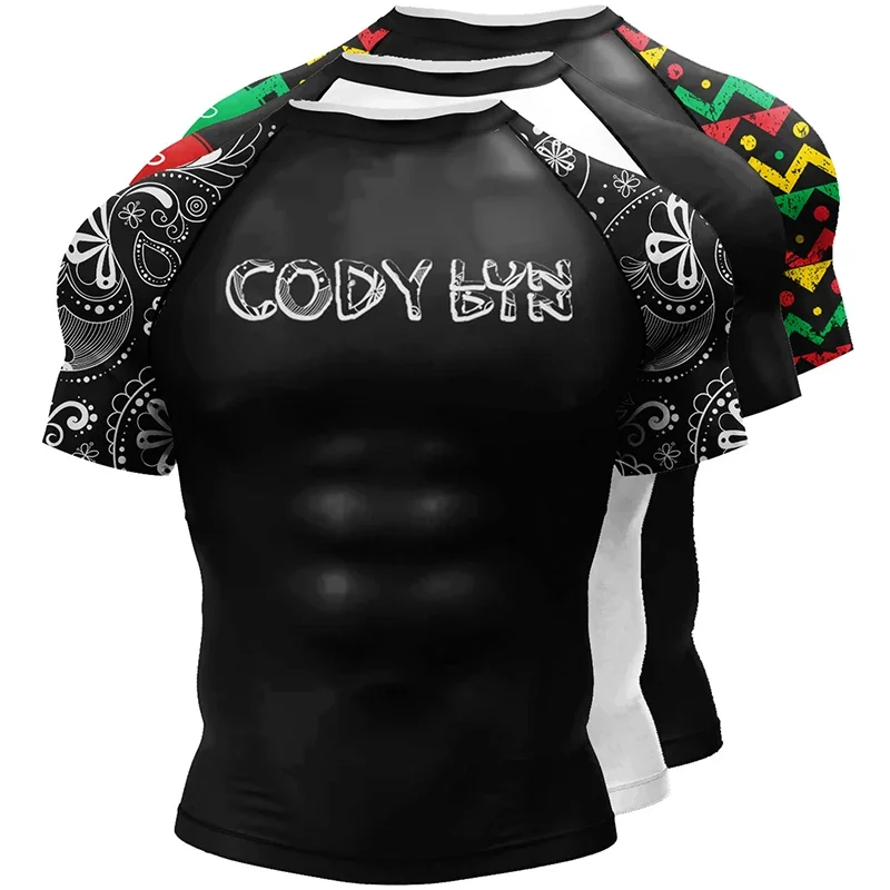 New Sports BJJ Boxing MMA T-shirt  Short Sleeve Rashguard For Men MMA Shirts 3D Kickboxing Rash Guard Compression Gym Clothing