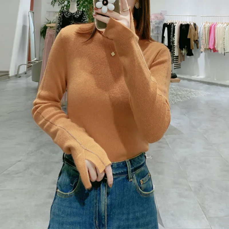 

Autumn and Winter New Women's Cashmere Pullover Pit Slim Elastic Sleeve Chain Warm Knitted Sweater for Women