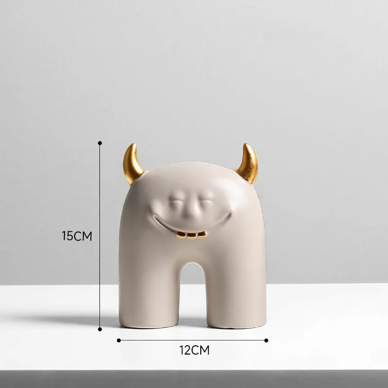 Designer Ceramic Reveals Gold Teeth Little Monster Cartoon Ornament New Home Home Children'S Room Fun Creative Animal Decor Gift