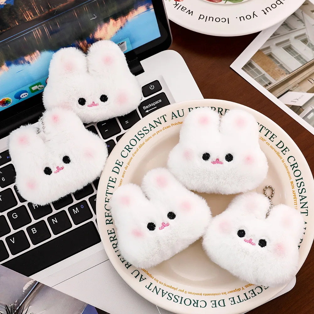 1/5pcs Sweet Cartoon Plush Rabbit Doll Keychain Cute Angry Crying Rabbit Doll Charms Keyring Animal Bag Pendants Decor Gifts