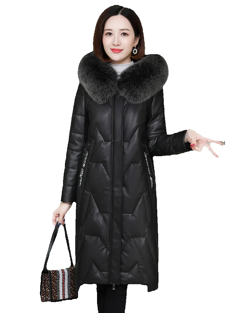 Genuine Leather Jacket, Women's Down New Fox Fur Collar, Sheep Leather Slim Fit And Slimming Fur Coat