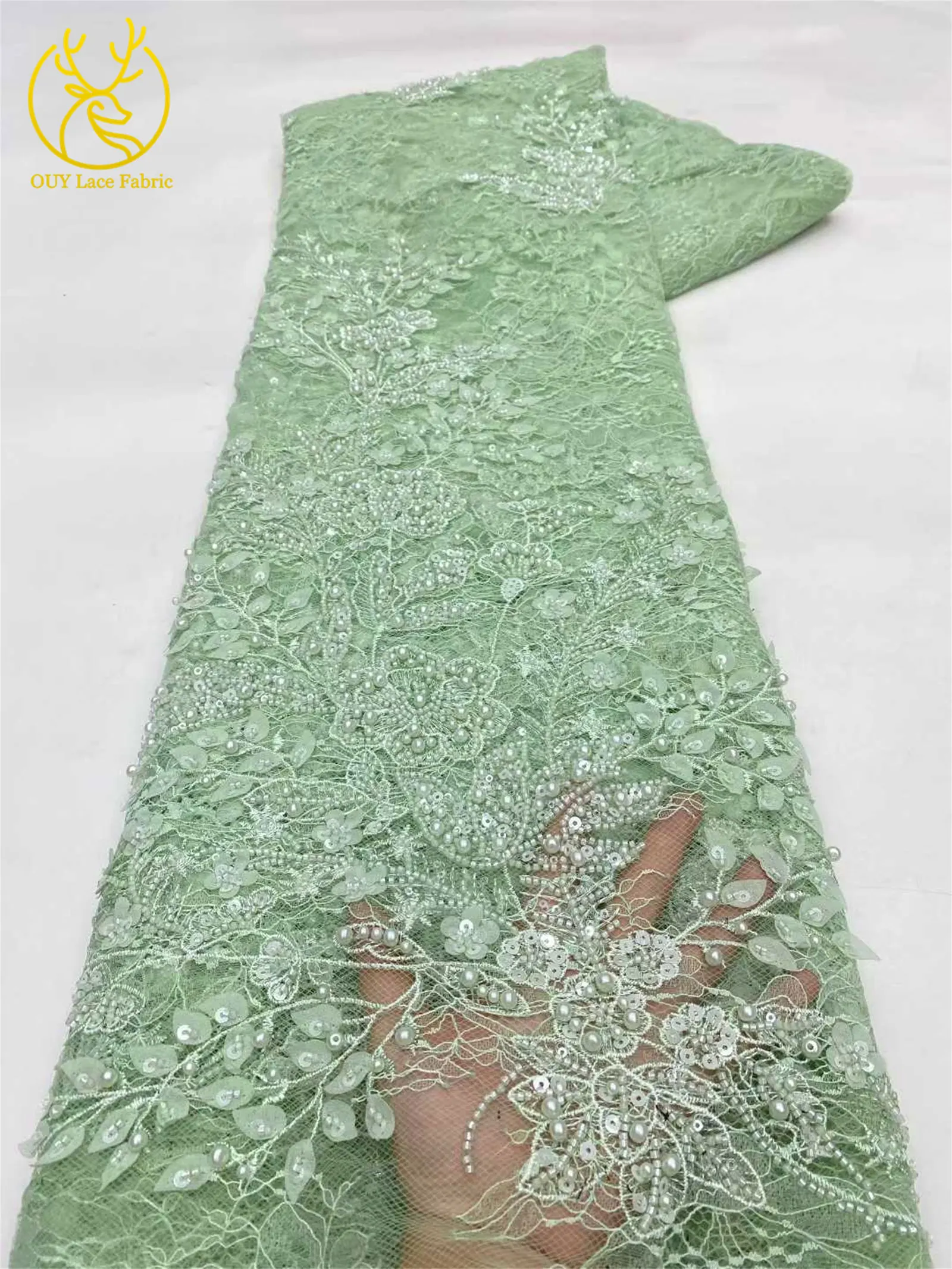 Französischer Mesh-Perlen-bestickter Spitzenstoff 2026 Hochwertiger nigerianischer Mesh-Pailletten-Spitzenstoff Damen-Hochzeits-Party-Kleider – Detail 6