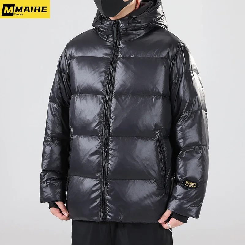 men\'s Winter Luxury Padded Jacket Windproof Warm Black Gold Glossy Ski Parkas Short Korean Style Couple Thick Down Cotton Jacket