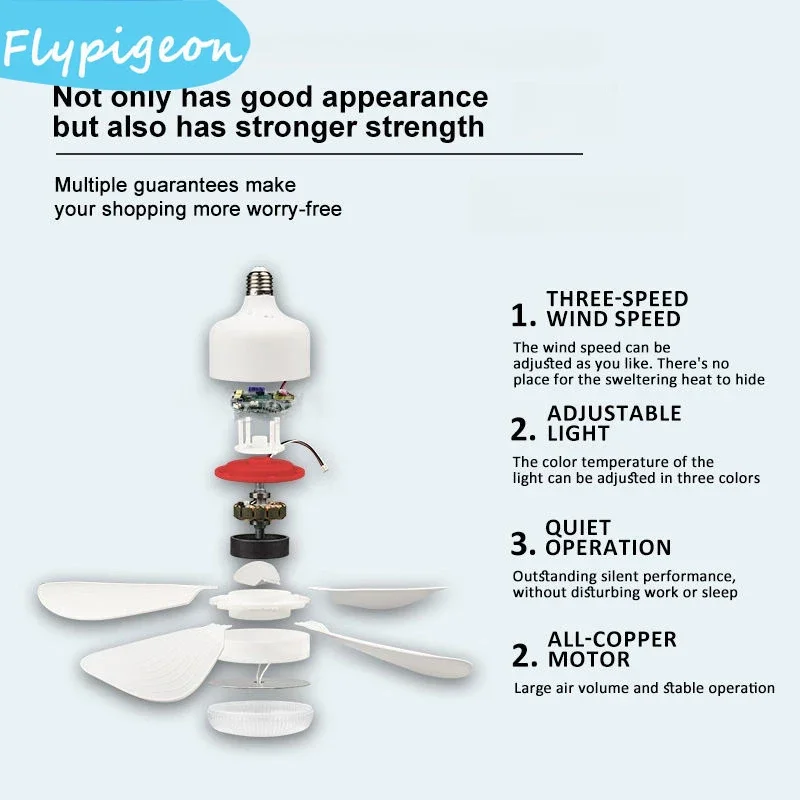 16.5in Ceiling Fan with Light Remote Control LED 50W E27 Socket Ceiling Fan Light for Bedroom Kitchen Garage Home Lighting Decor