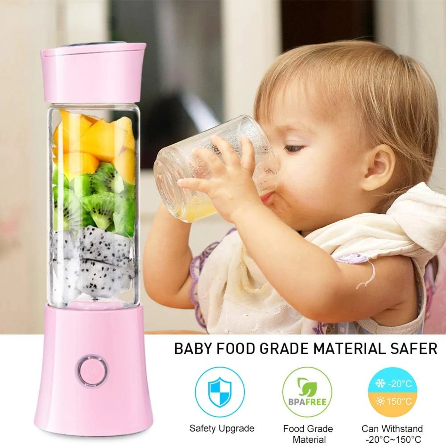 Portable Glass Blender | USB Rechargeable | 480ml Capacity | 6-Blade Stainless Steel Mixing System | Easy to Clean & Use | 2019 