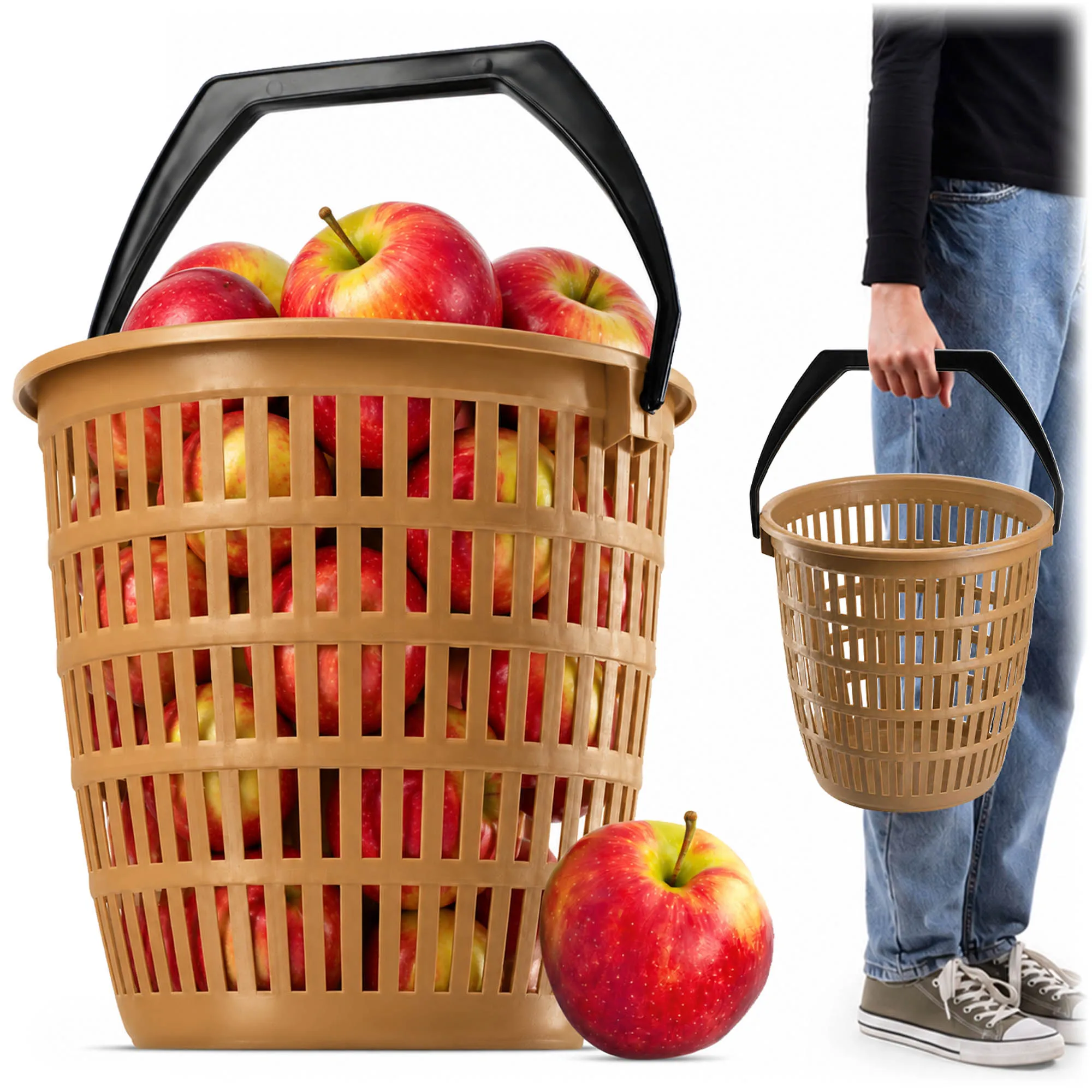 Kadax mand, multifunctioneel, met handvat, 12 liter, geschikt voor wasgoed, fruit, groenten en paddenstoelen, grote inhoud.