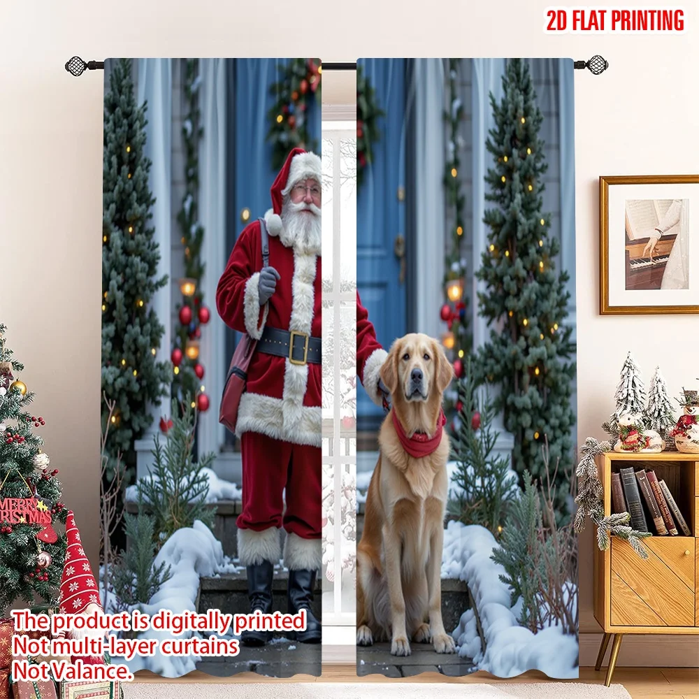 

2pcs 2D flat printing Merry Christmas Popular Curtains Santa Claus Dog Christmas Door Fabric Without Electricity Holiday