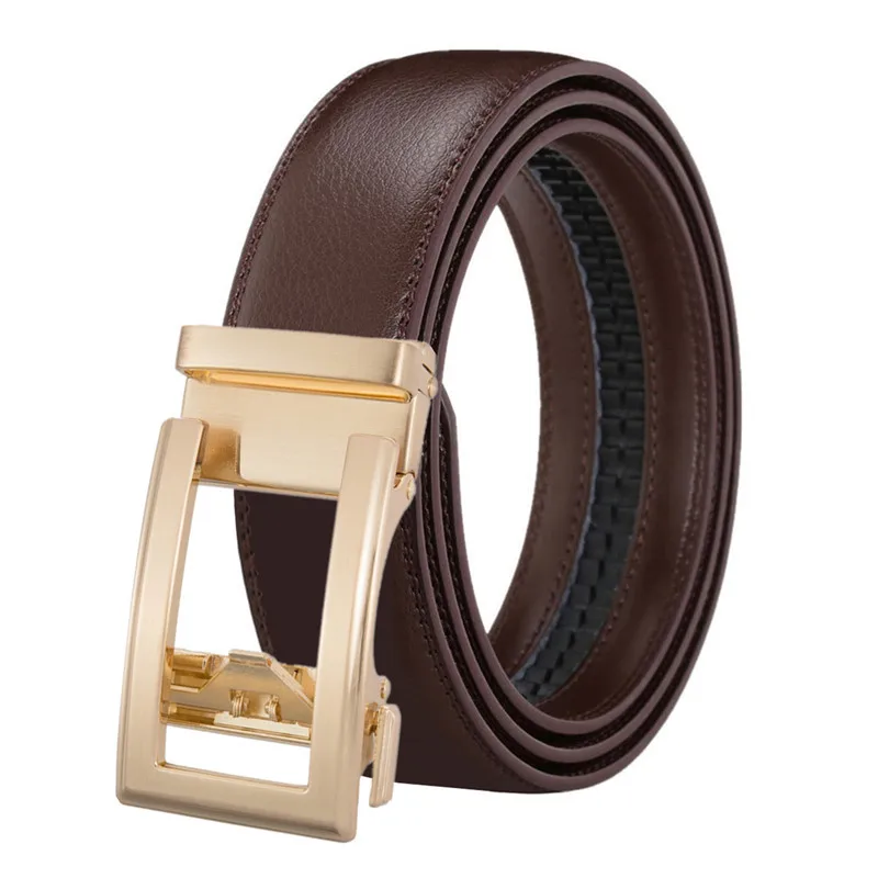 Men's Belt Genuine Leather Belts For Male Cowhide Strap Ratchet Golden Color Automatic Buckle Luxury Brand High Quality Fashion