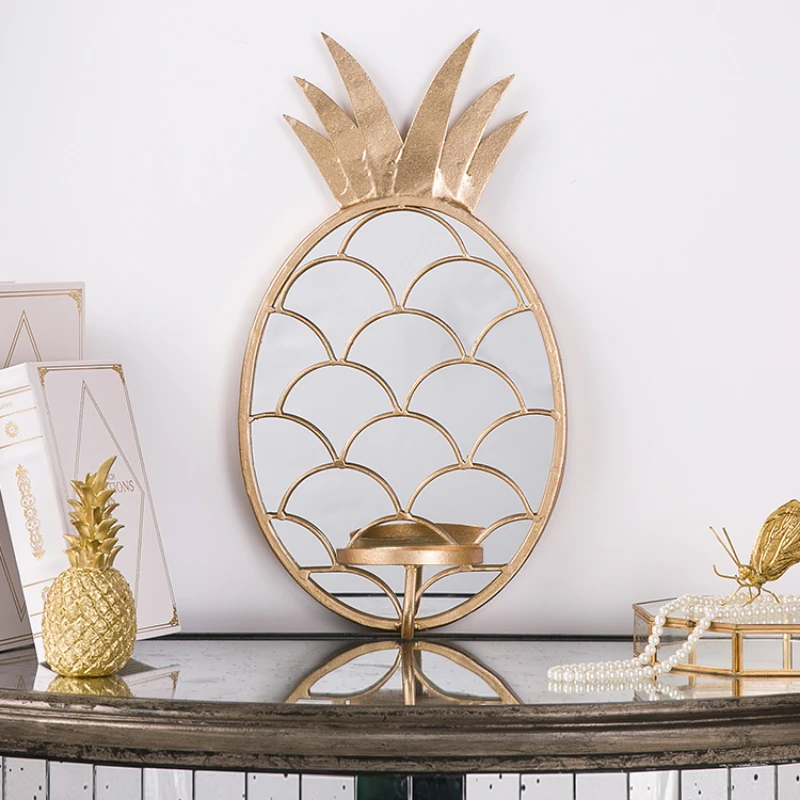 

Nordic Pineapple Wall Candle Holder Living Room Wall Decor Iron Art Entrance Decoration Creative Wall Decor With Mirror Handmade