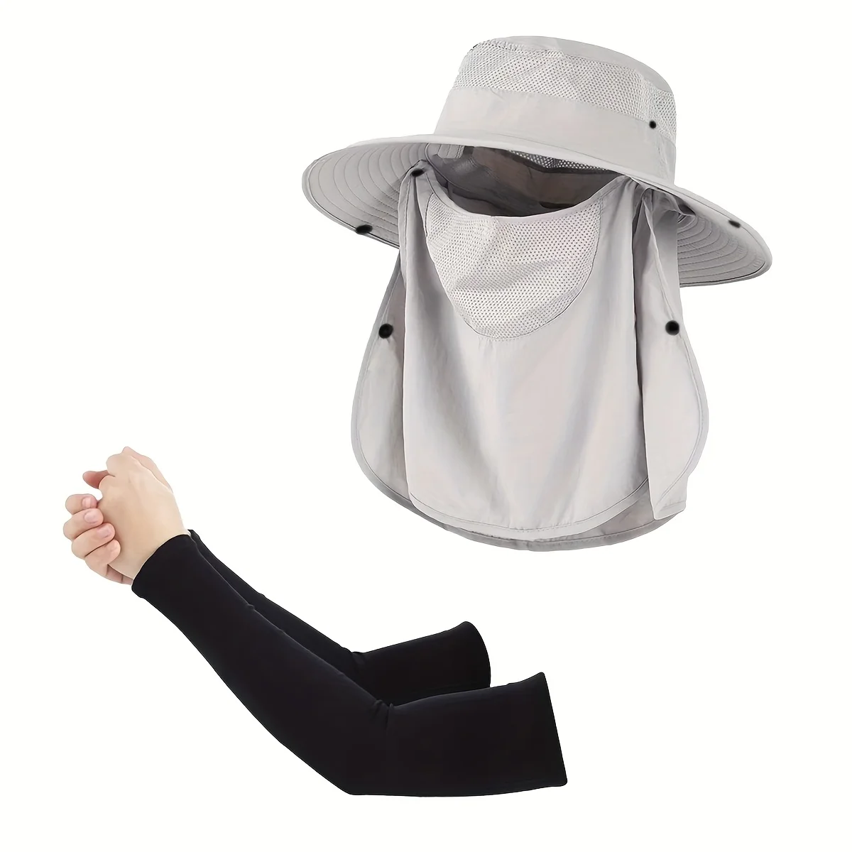 Sommer-Sonnenschutzhut mit abnehmbarer Sonnenmaske, Sonnenschutzärmeln, Vollgesichts-, Nacken- und Armschutz, atmungsaktiver, tragbarer Outdoor-Sonnenhut – Detail 9