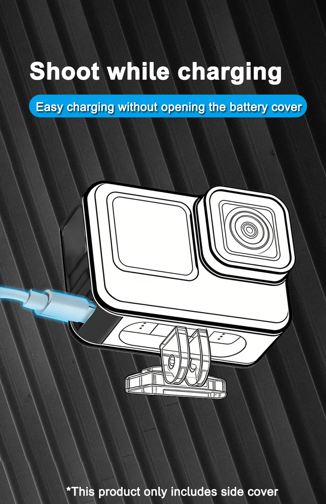 Neue Batterieabdeckung, abnehmbarer Ladeanschluss, Adaptertür für GoPro Hero 13 12 11, Schwarz, Mini 10, 9, Seitengehäuse, Action-Kameraschutz – Detail 15