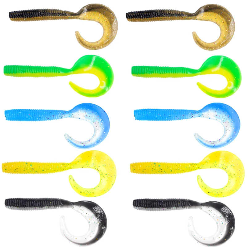 10pcs Fishing Tail Jig Wobbler Worm Grub Soft Lures Salt Fishy Smell Artificial Silicone Bait Swimbait Carp For Pike Bass Tackle