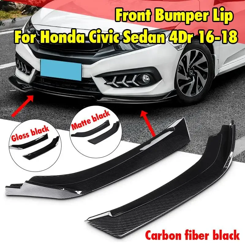 

New 2pcs Universal Car Front Bumper Lip Diffuser Lip Splitters Spolier For Honda For Civic Sedan 4Dr 2016 2017 2018 Body Kit