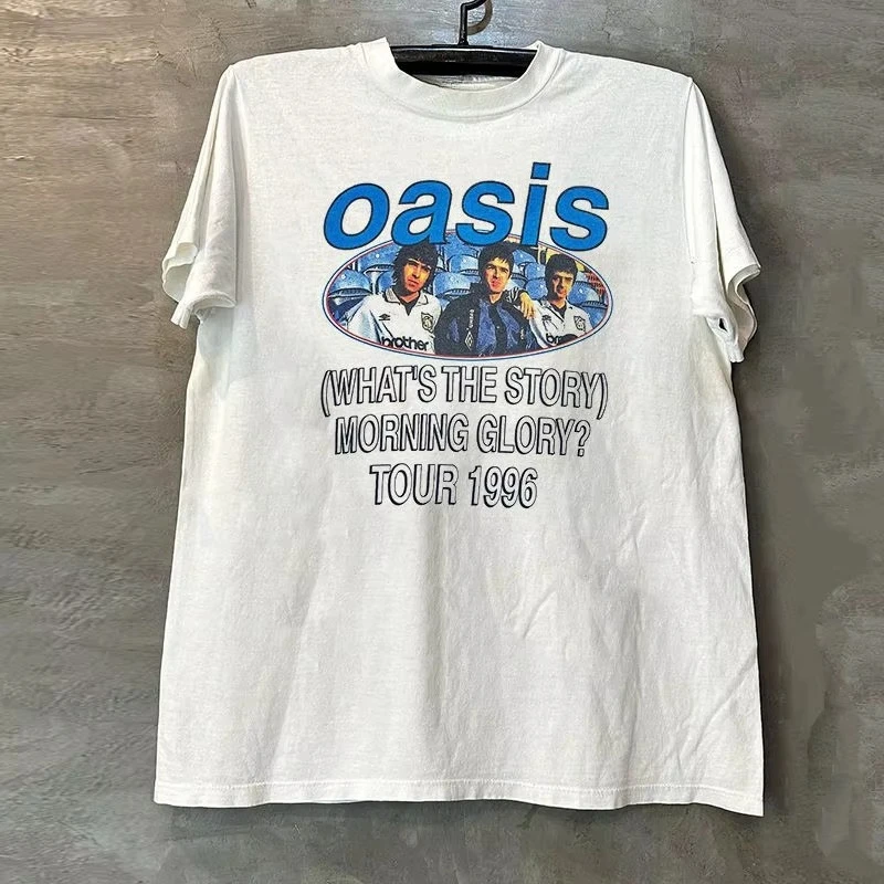 

Oasis Oasis Rock Band Short Sleeve T-Shirt Rapcore Portrait Print T-Shirt American Street Short Sleeve Harajuku Women Clothing