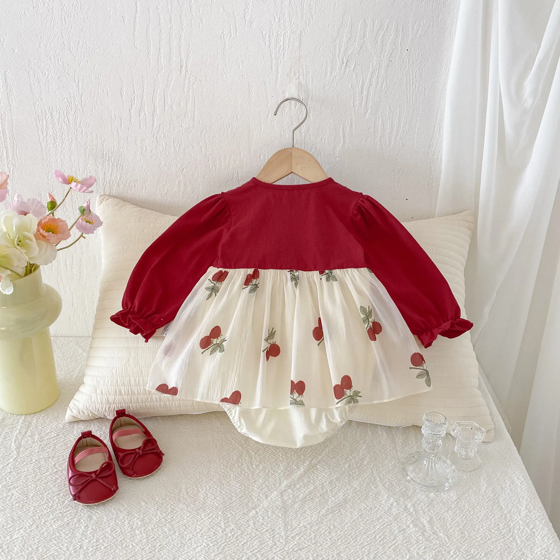 Baby Girls Bodysuit Skirt 2025 Autumn New Toddlers Party Clothes Bow Princess Jumpsuit Fart Skirt Sweet Climbing Clothes