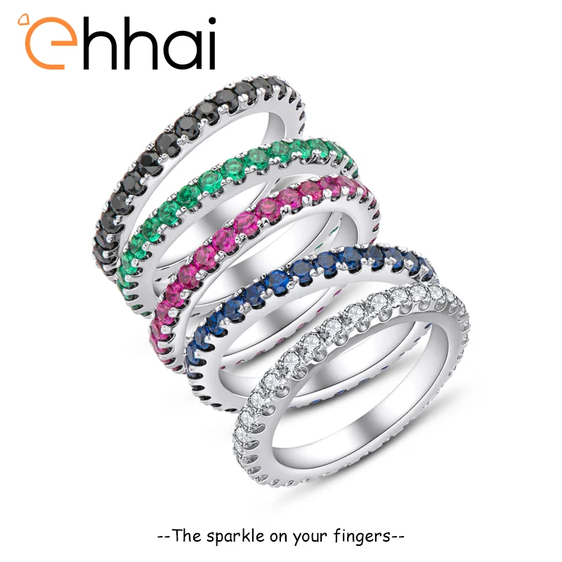 

Ehhai 925 Sterling Silver Full 5A Colorful Zircon Eternity Rings for Woman Wedding Engagement Ring Anniversary Gift Fine Jewelry