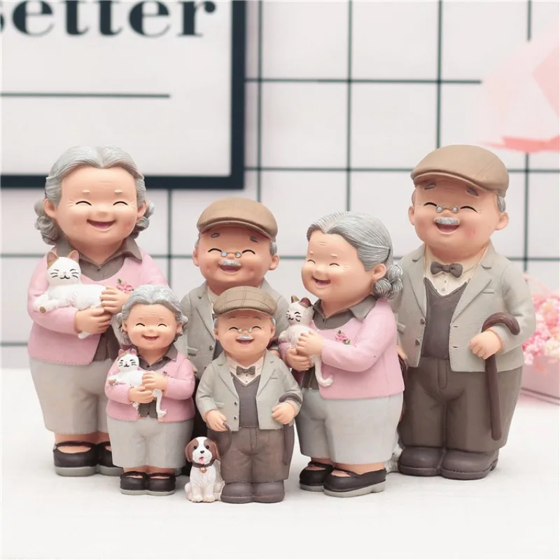 Mini Grandma Grandpa Figures Sweety Lovers Couple Old People Car Cake Desktop Ornament Figurines Miniature Home Decor Decoration