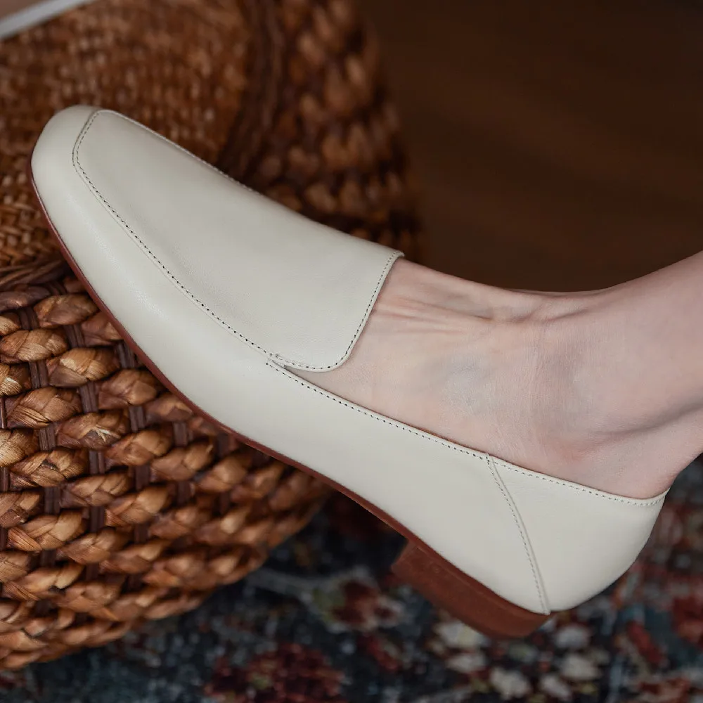 Damskie z prawdziwej skóry kwadratowe płaskie buty wsuwane mokasyny z miękkimi wygodnymi mokasynami na co dzień espadryle damskie